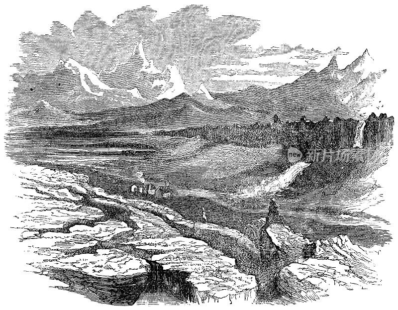 Almannagjá Valley and L?gberg at Thingvellir National Park in Iceland - 19th Century